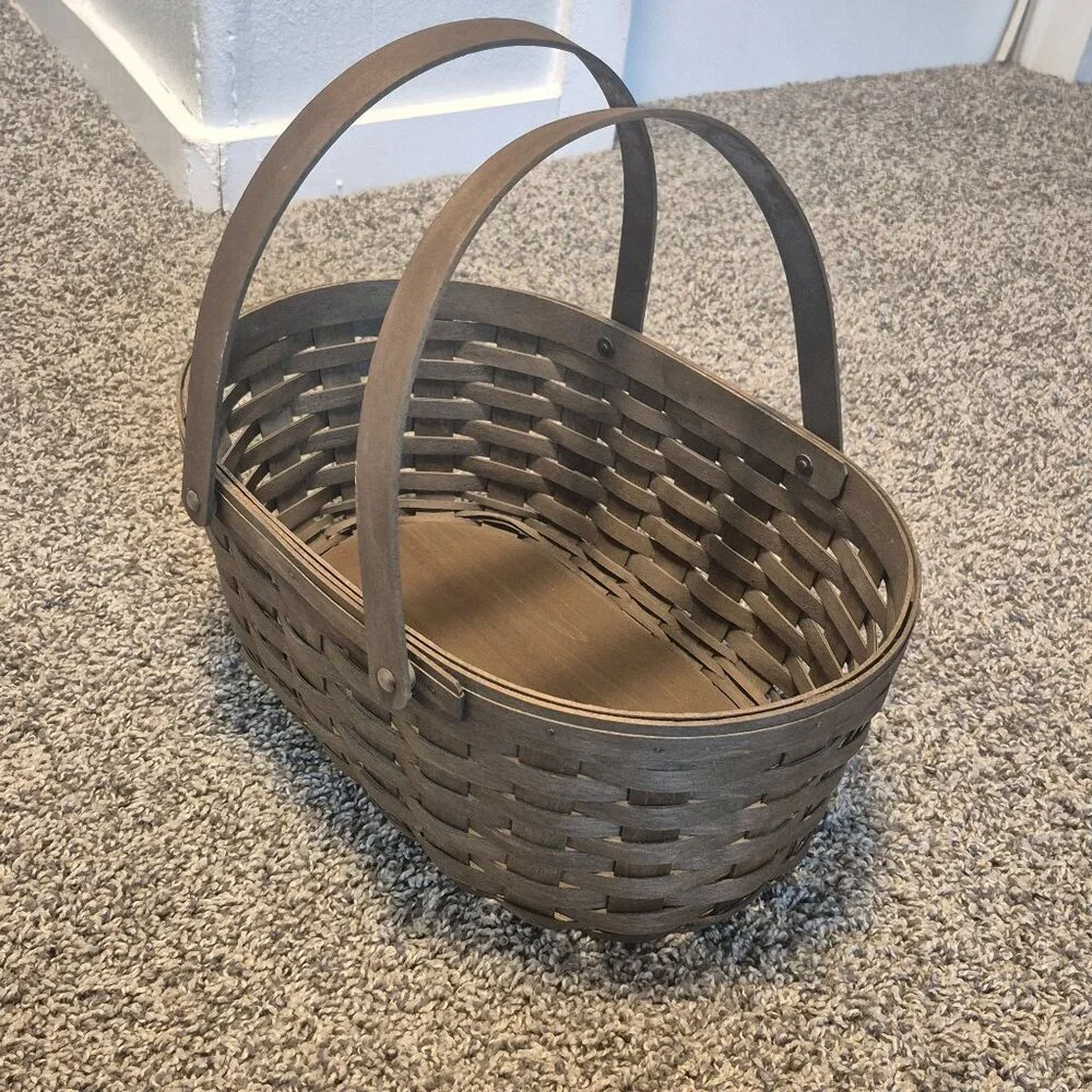 Longaberger Oval Gathering Basket Deep Brown Medium Handles 2008 Wicker Woven